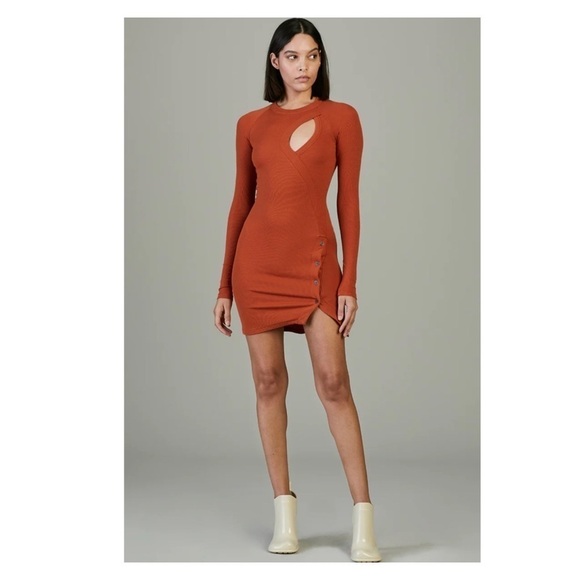 ALIX NYC Pratt Burnt Orange Cutout Long Sleeve Bodycon Mini Dress Size S NWT - Picture 6 of 16